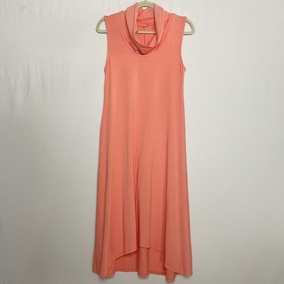 Soft Surroundings Coral Soft Stretchy Cowl Neck Sierra High Low Maxi Dress - Picture 2 of 11